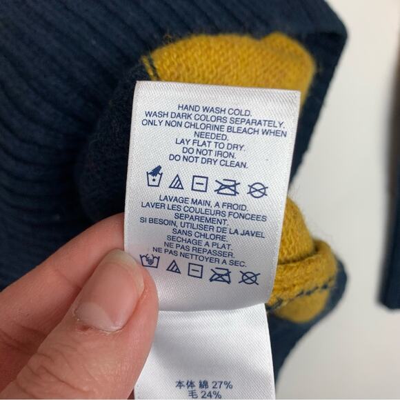 Lands End Mens XL knit stripe retro sweater button neck polo blue color wool - Picture 7 of 10